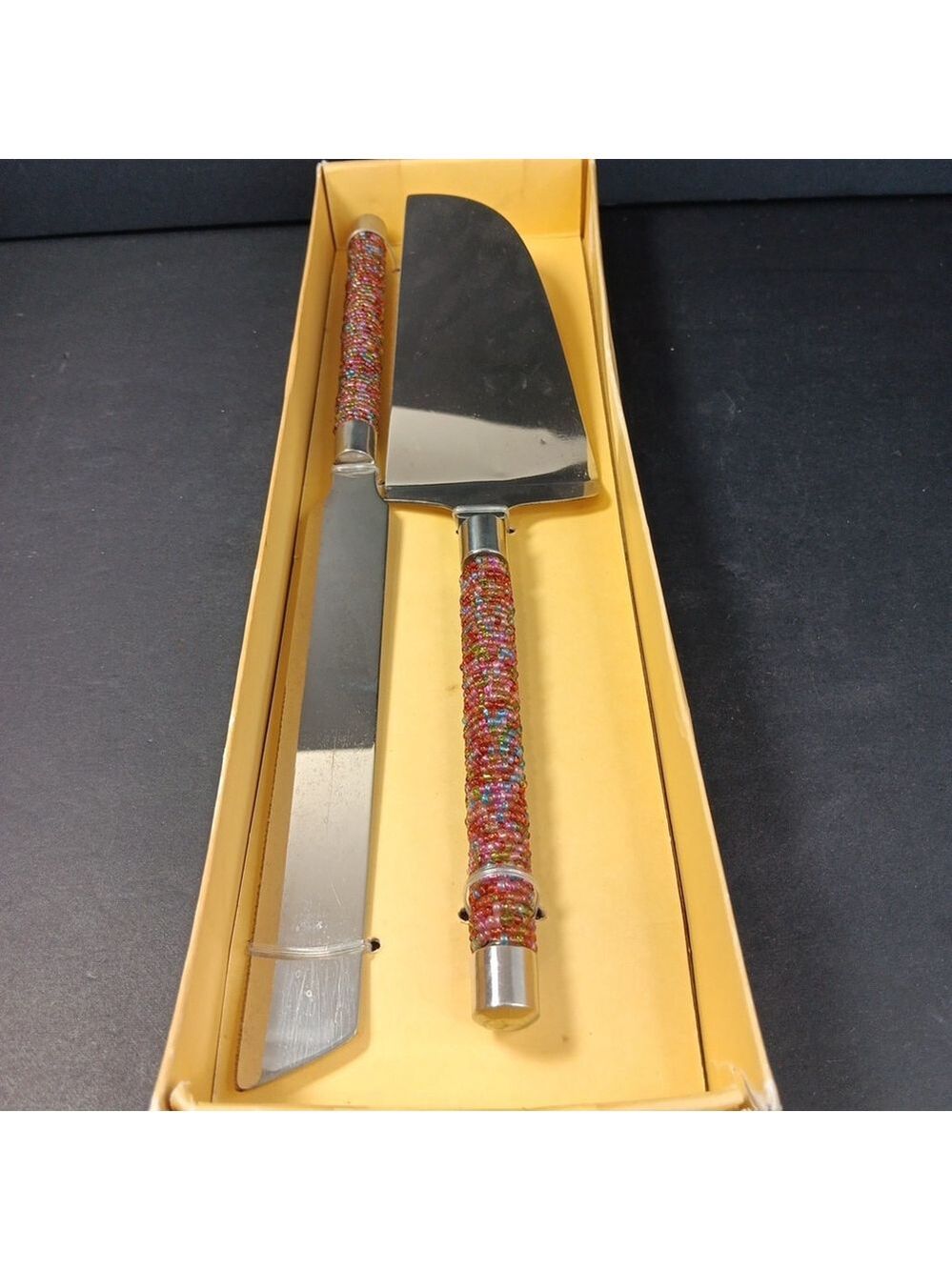 Pier One Serveware Set Utensils with Multi-Colored Beaded Design Handles INDIA